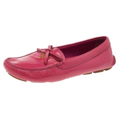 Prada Pink Patent Leather Bow Slip On Loafers Size 38