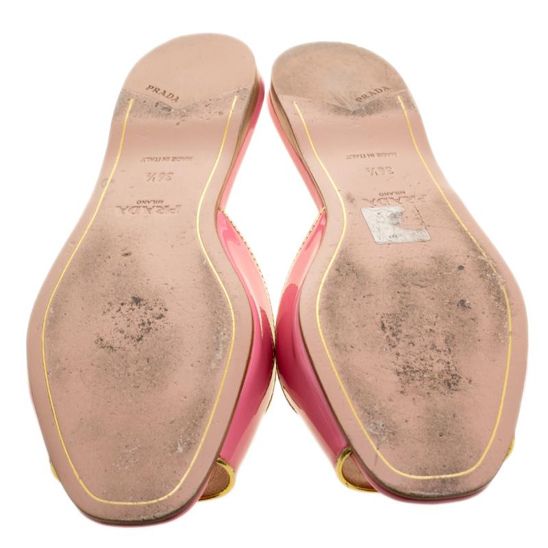 Women's Prada Pink Patent Leather Flat Slides Size 36.5