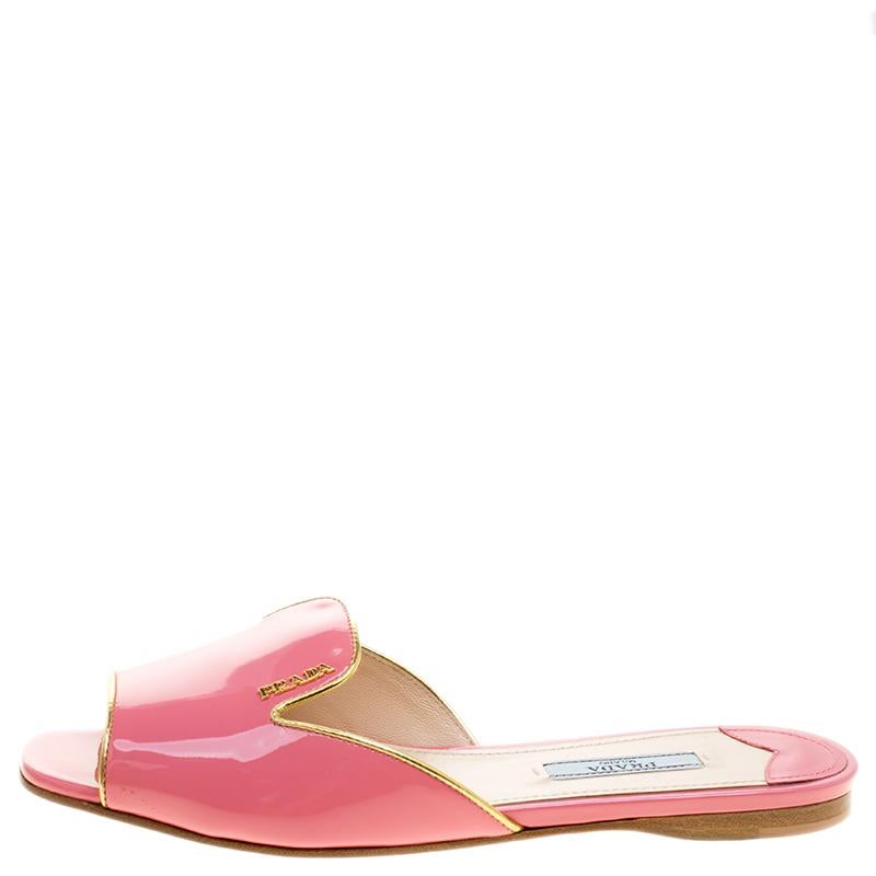 Prada Pink Patent Leather Flat Slides Size 36.5 1
