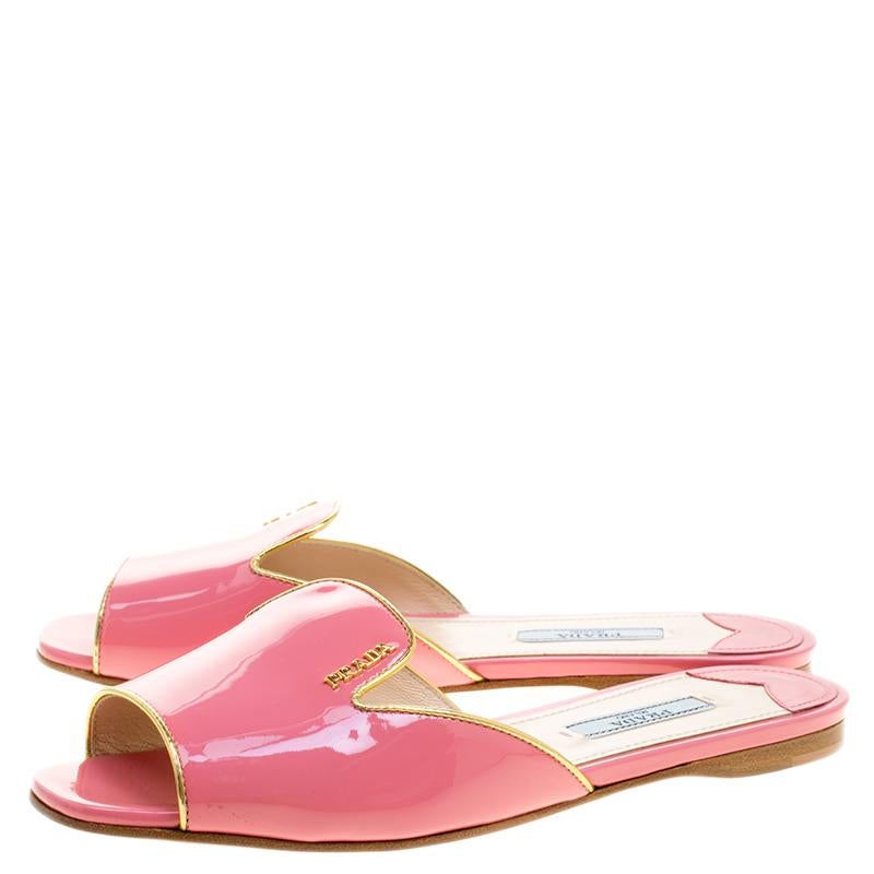 Prada Pink Patent Leather Flat Slides Size 36.5 2