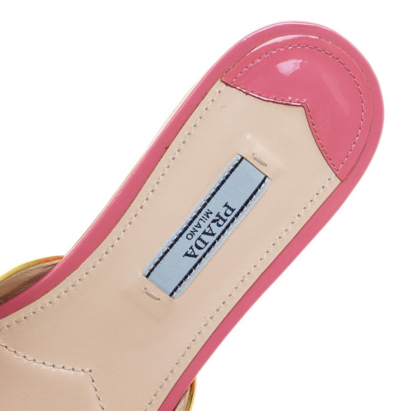 Prada Pink Patent Leather Flat Slides Size 36.5 3