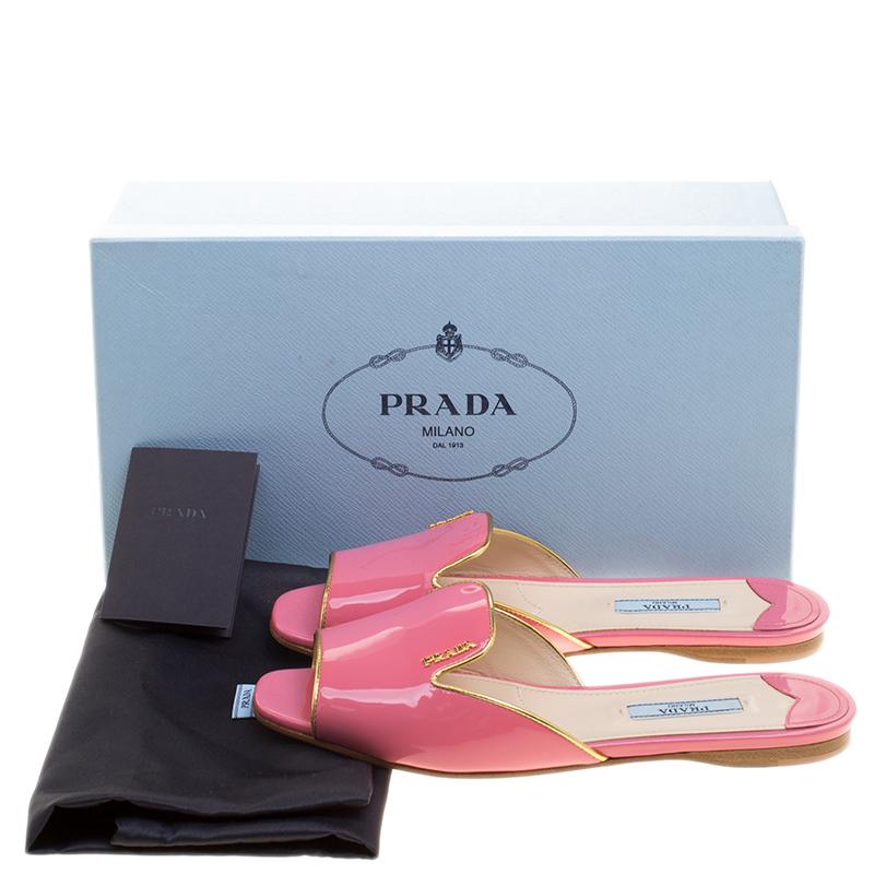 Prada Pink Patent Leather Flat Slides Size 36.5 4