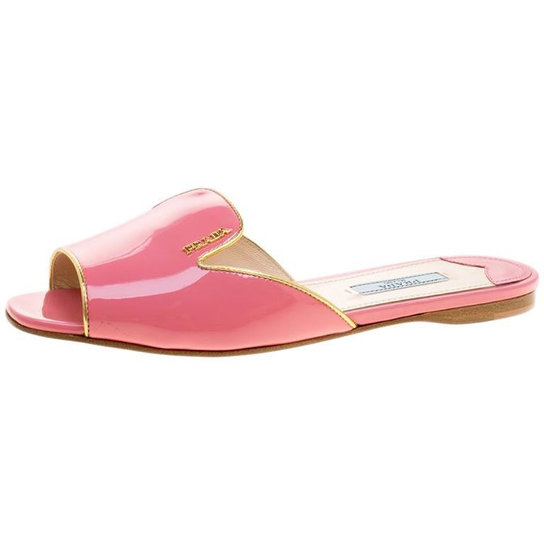 Prada Pink Patent Leather Flat Slides Size 36.5