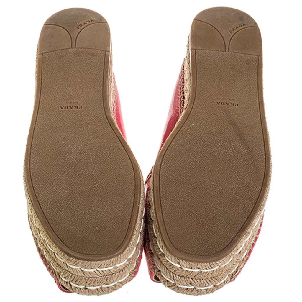 Women's Prada Pink Patent Leather Peep Toe Platform Espadrilles Size 40