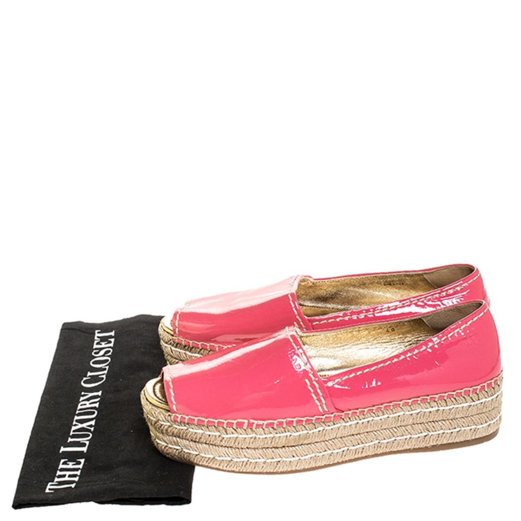 Prada Pink Patent Leather Peep Toe Platform Espadrilles Size 40 4