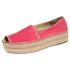 Prada Pink Patent Leather Peep Toe Platform Espadrilles Size 40