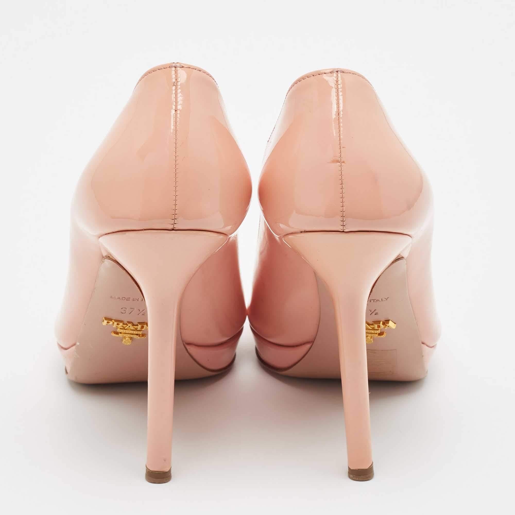 Women's Prada Pink Patent Leather Peep Toe Platform Pumps Size 37.5