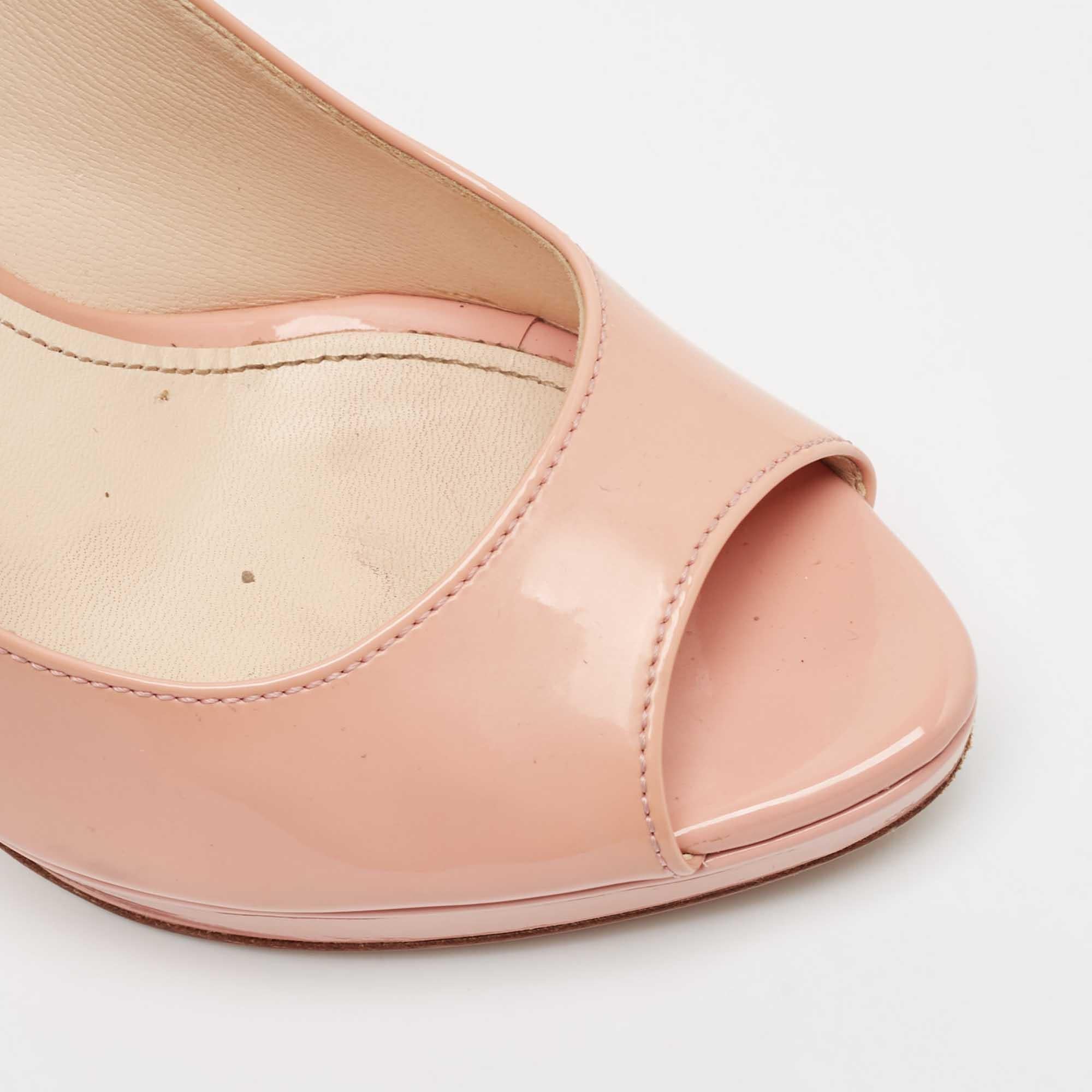 Prada Pink Patent Leather Peep Toe Platform Pumps Size 37.5 2