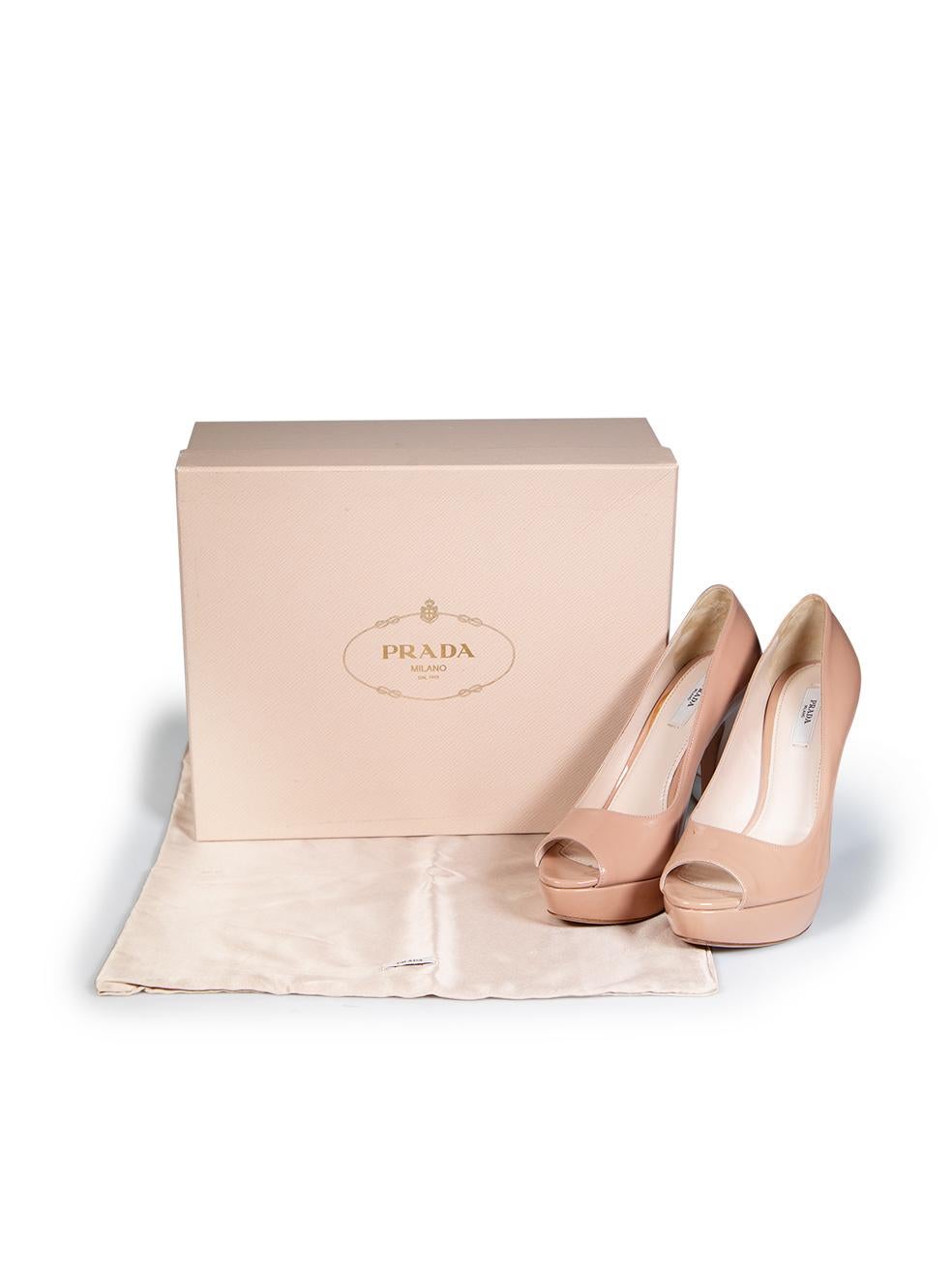 Prada Pink Patent Peep Toe Pumps Size IT 37.5 For Sale 4