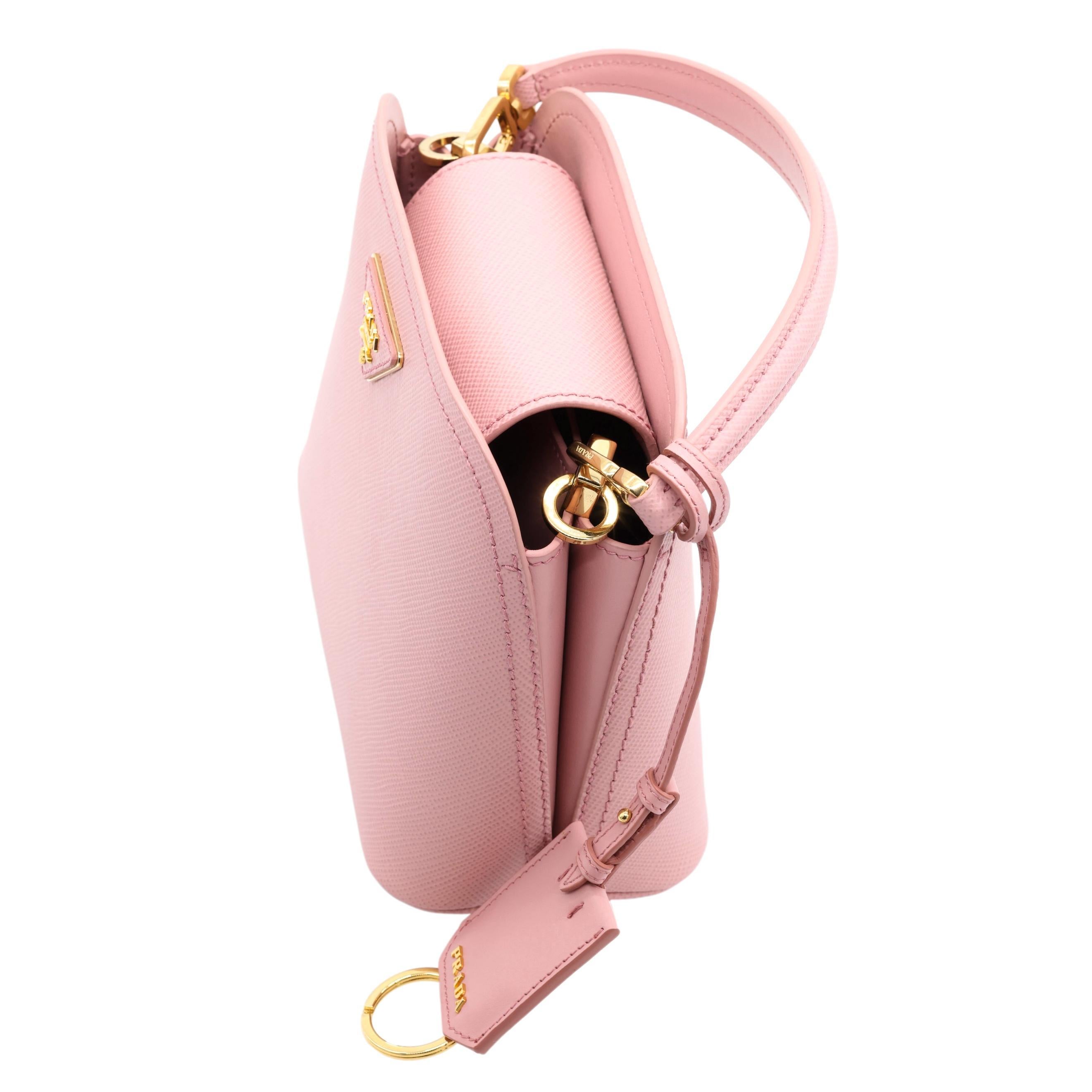 Prada Pink Petal Matinée Saffiano Leather Crossbody Top Handle Bag, 2020. In Excellent Condition In Banner Elk, NC