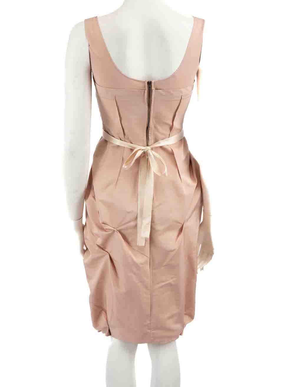 Prada Pink Pleated Accent Belted Midi Dress Size XS In Good Condition For Sale In London, GB