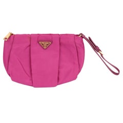 Prada Pink Pleated Satin Wristlet Pouch
