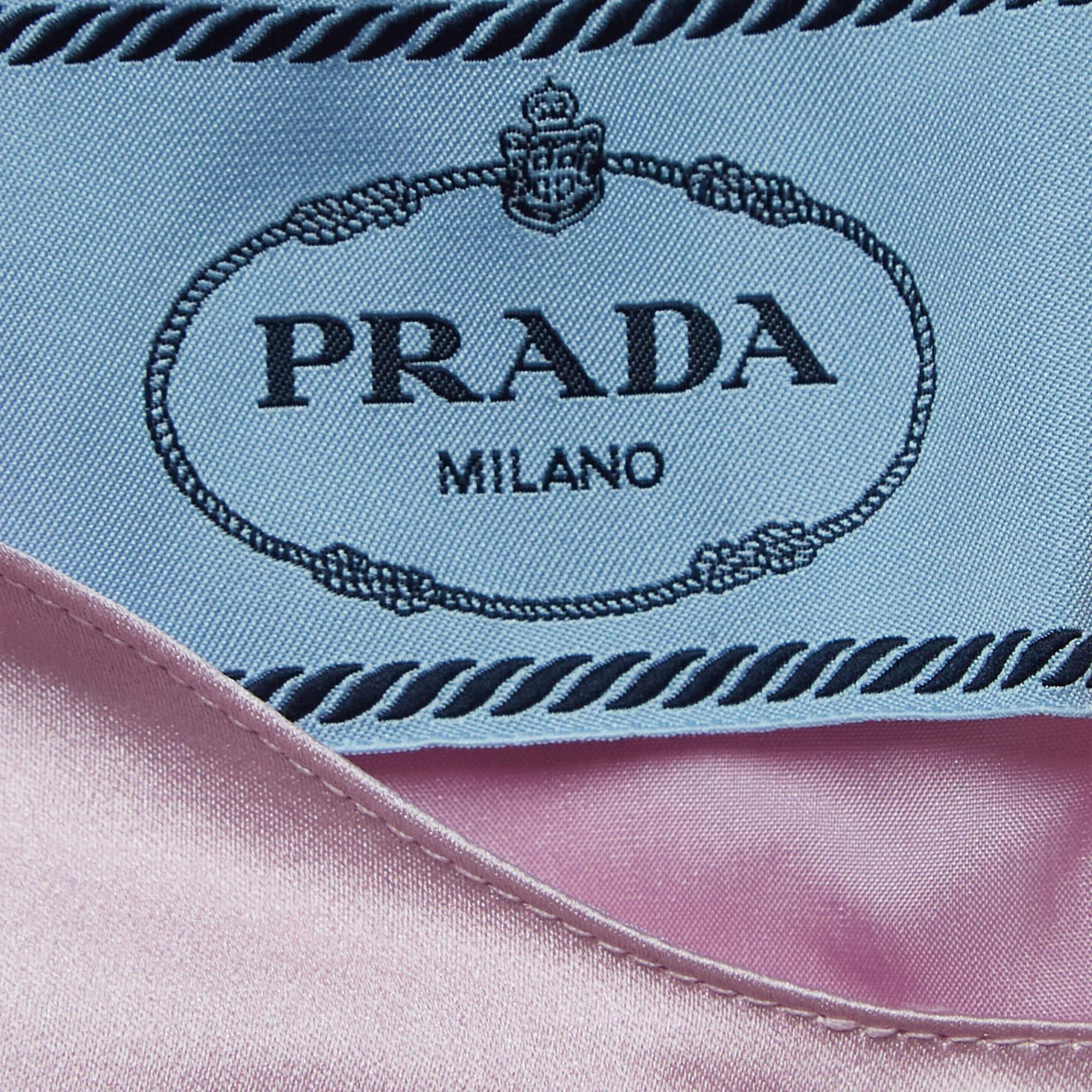 Women's Prada Pink Printed Silk Floral Applique Duchess Shift Dress XL For Sale