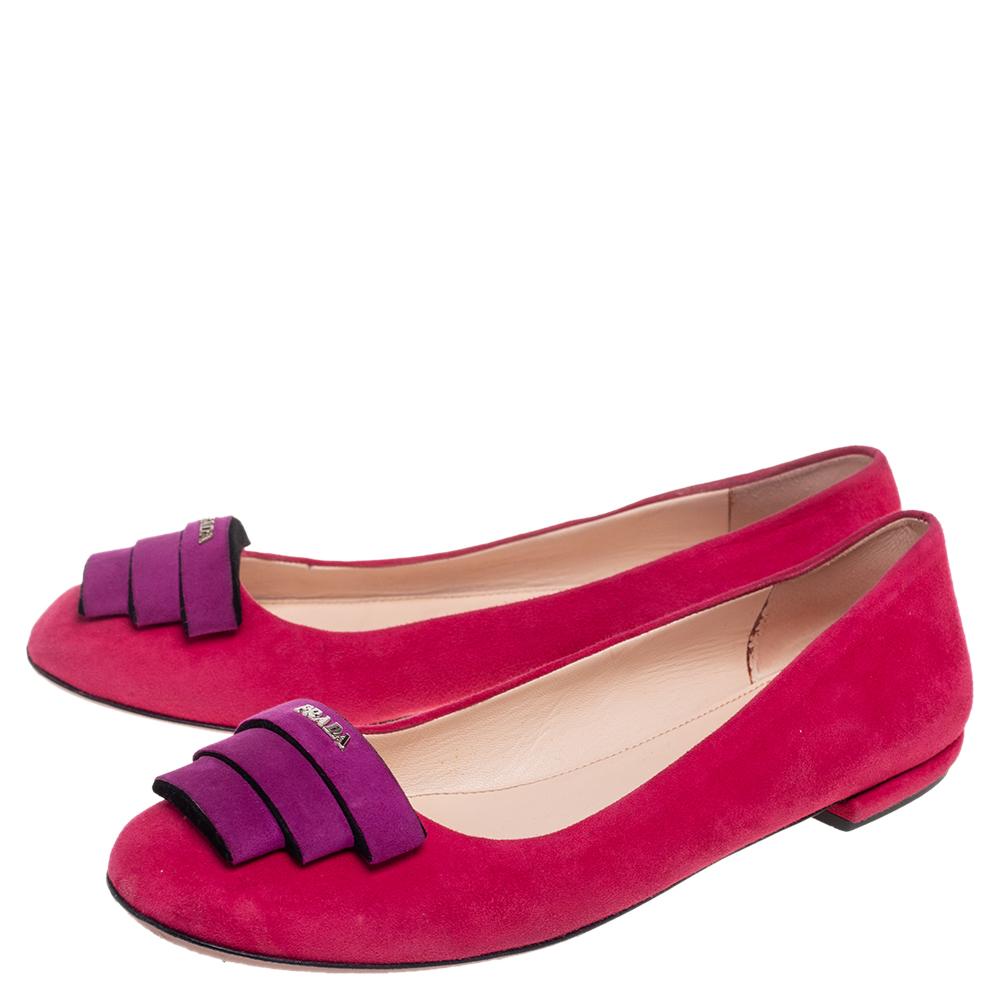 Red Prada Pink/Purple Suede Logo Ballet Flats Size 36.5