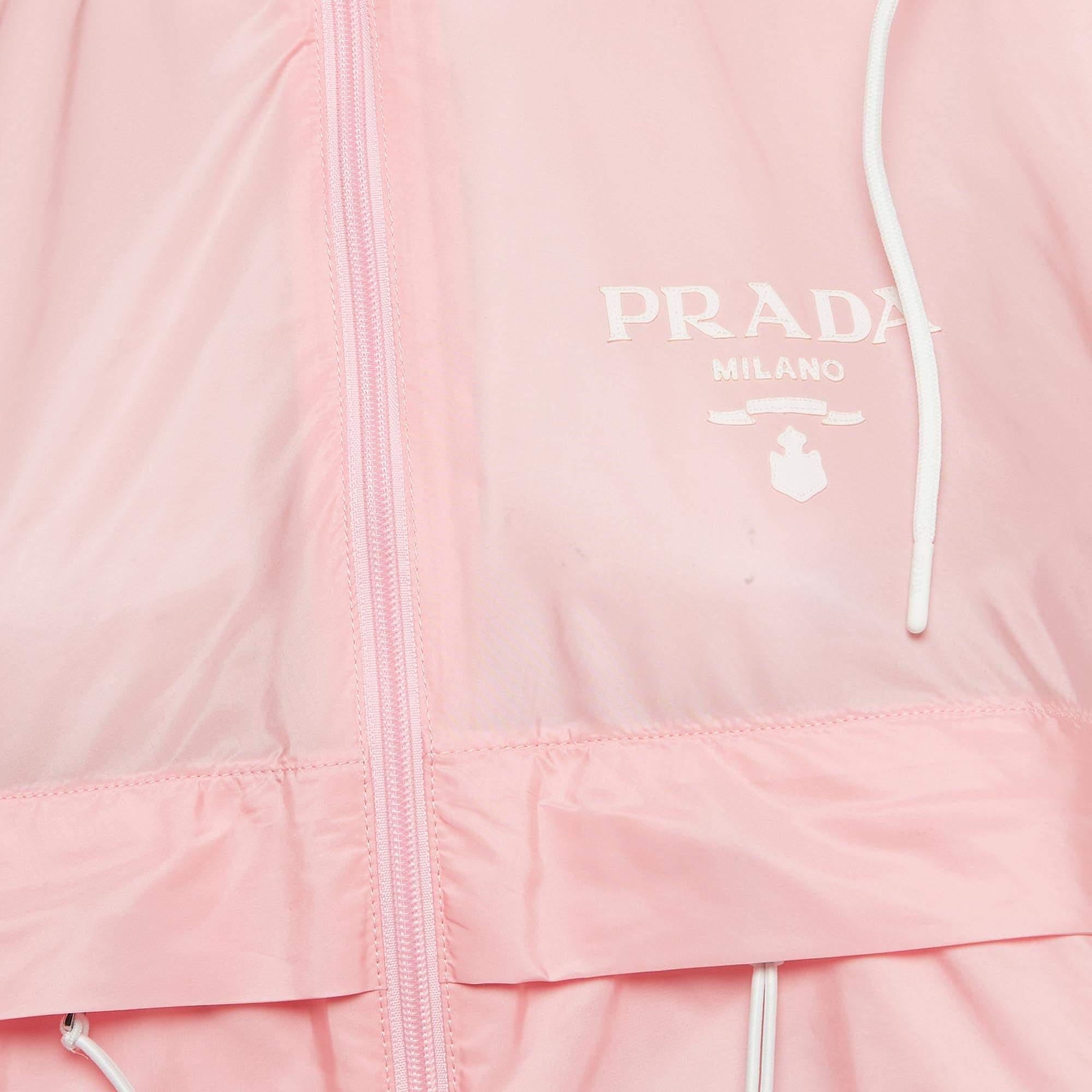 Prada Pink Re-Nylon Cropped Zip-Up Jacket S In Good Condition For Sale In Dubai, Al Qouz 2