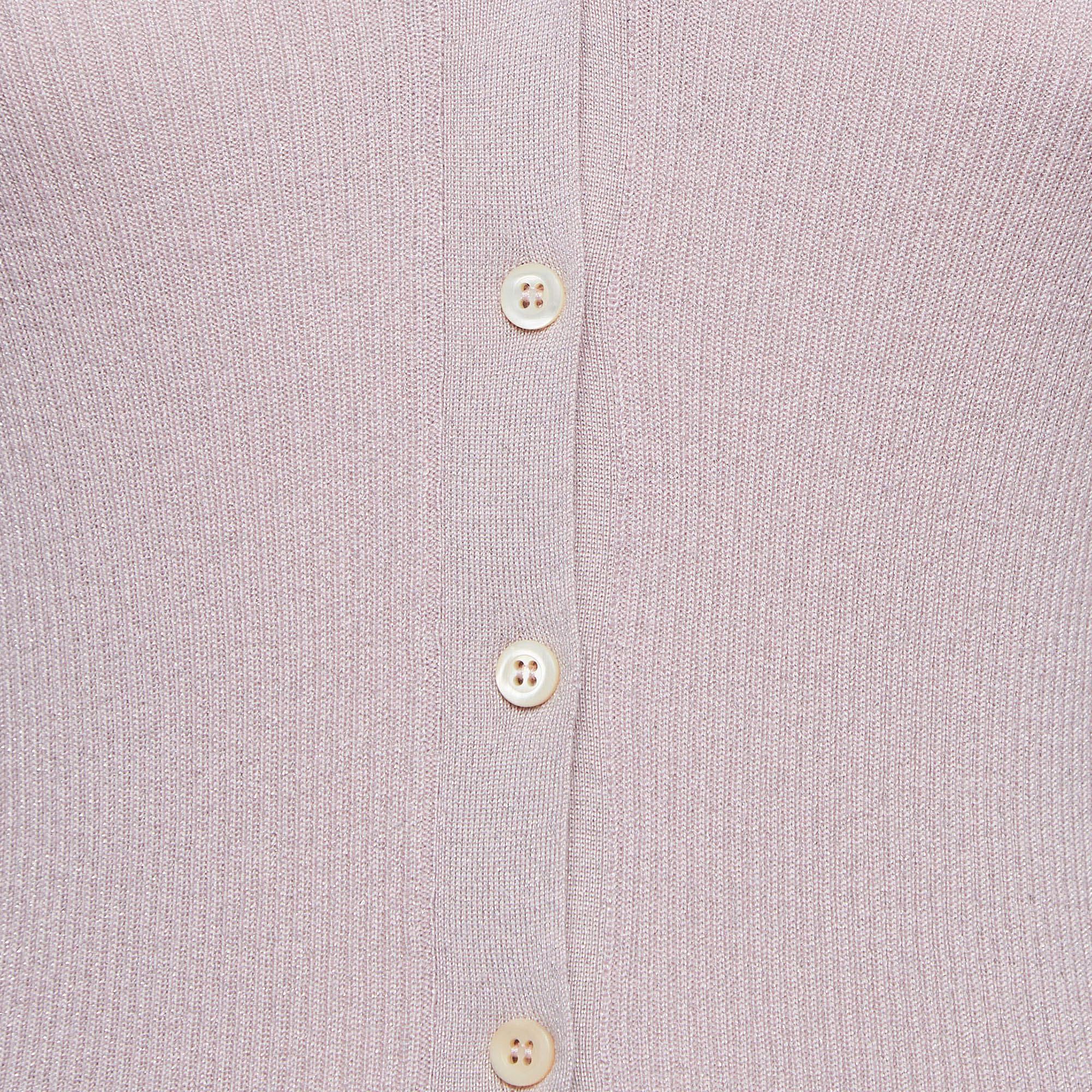 Prada Pink Rib Lurex Knit Buttoned Cardigan S In Good Condition For Sale In Dubai, Al Qouz 2