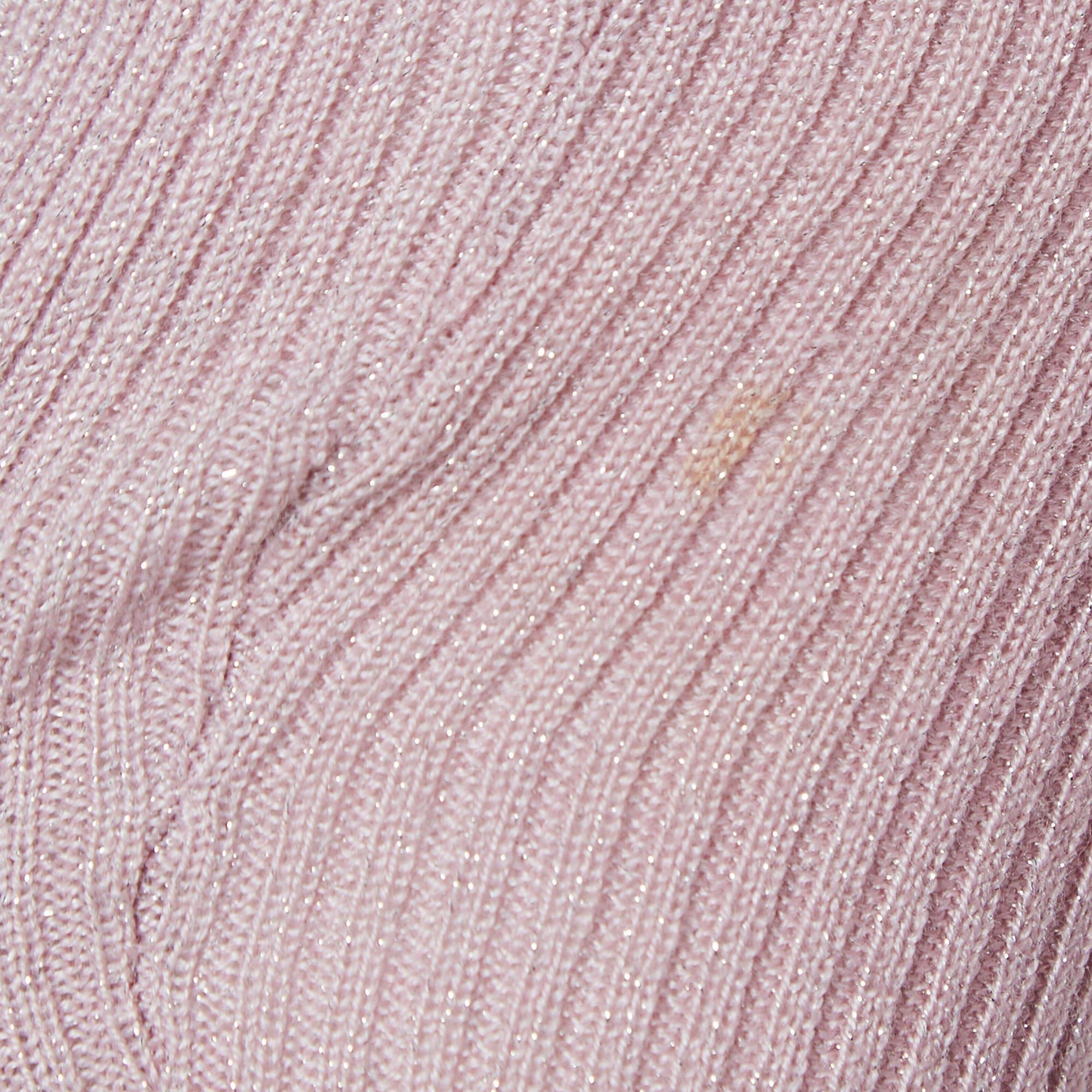 Prada Pink Rib Lurex Knit Buttoned Cardigan S For Sale 2
