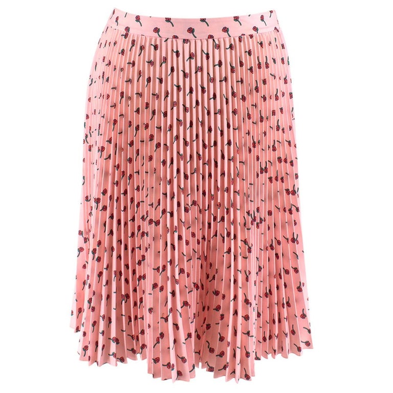 Prada Pink Roses Print Pleated Skirt - Size US 2 at 1stDibs