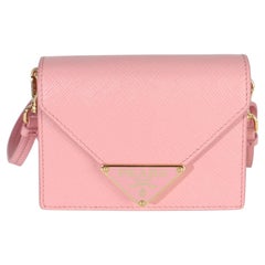 Prada Pink Saffiano Card Holder With Strap