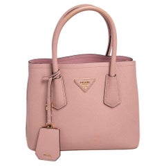 Prada Pink Saffiano Cuir Leather Double Tote