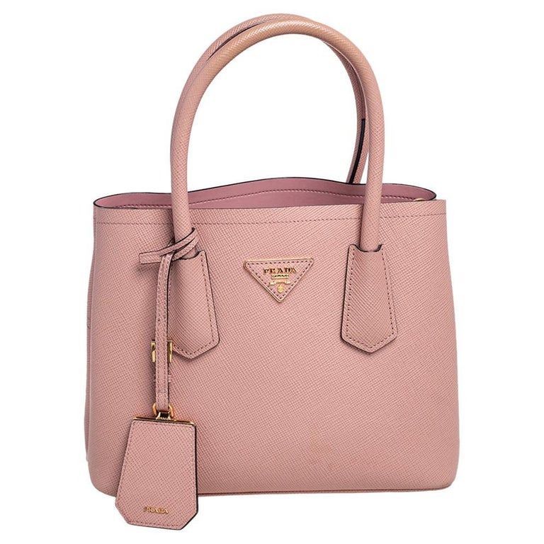 Prada Pink Saffiano Cuir Leather Double Tote at 1stDibs