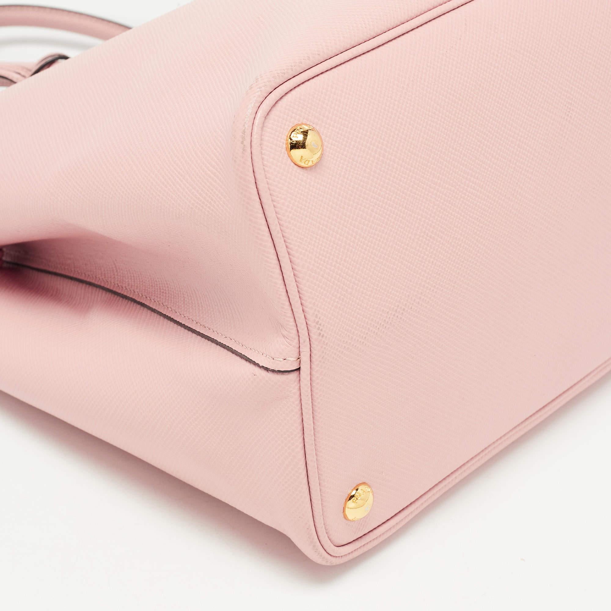Prada Pink Saffiano Cuir Leather Medium Double Handle Tote 8