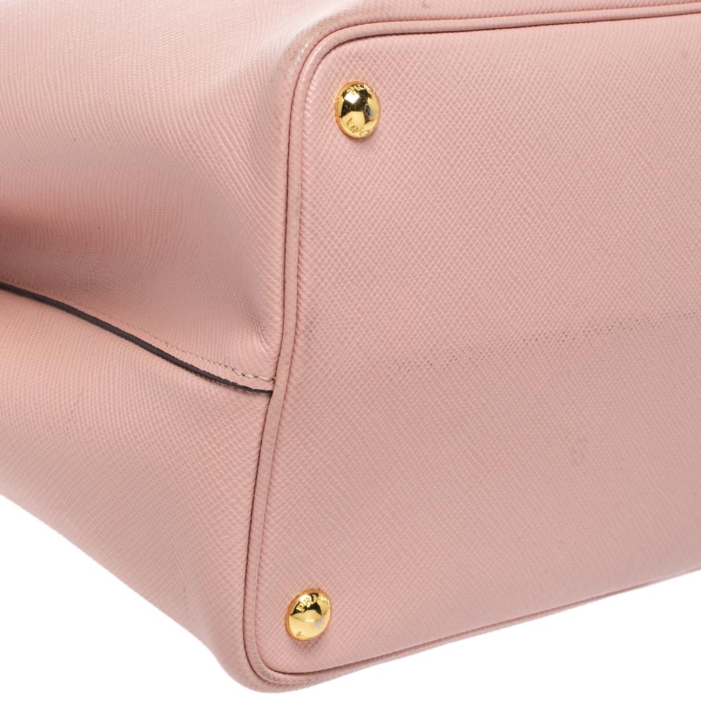 Prada Rosa Saffiano Cuir Leder Medium Double Handle Tote 1