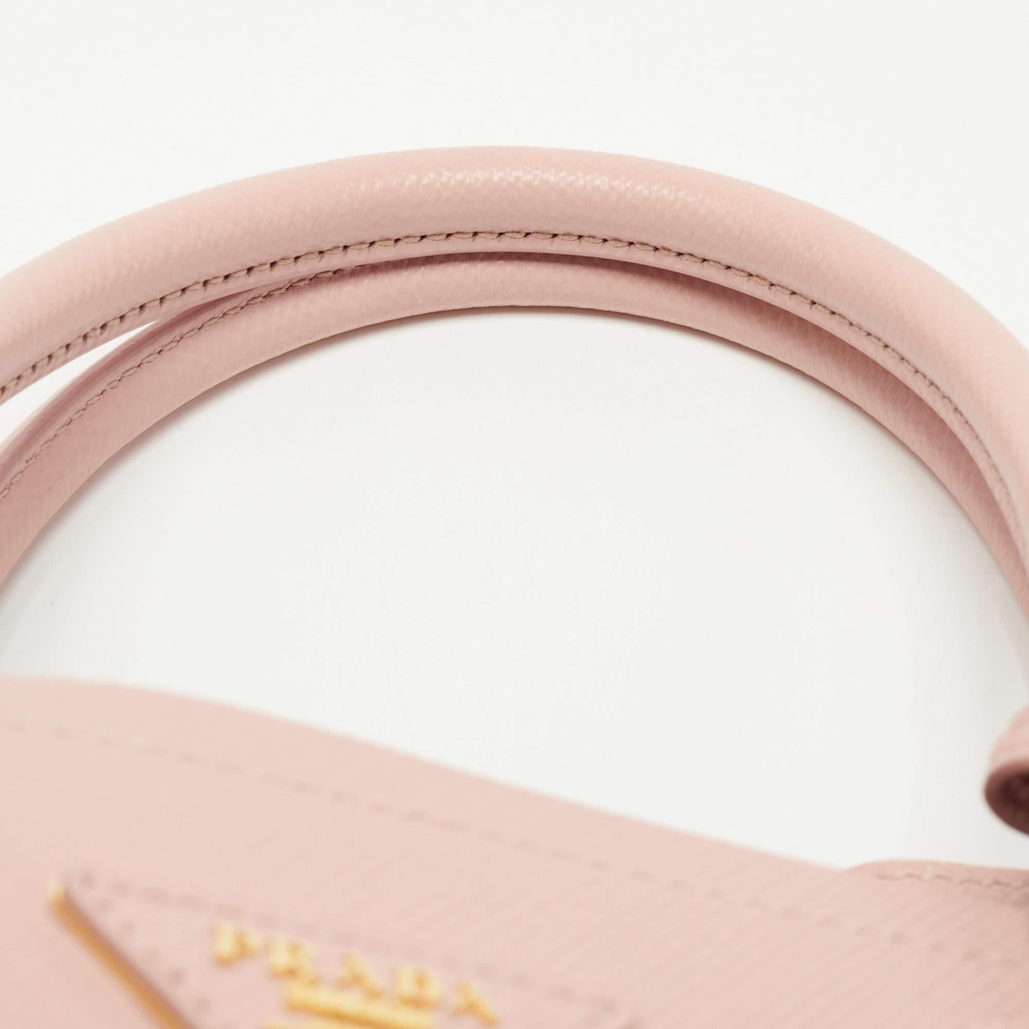 Prada Pink Saffiano Cuir Leather Medium Double Handle Tote 2