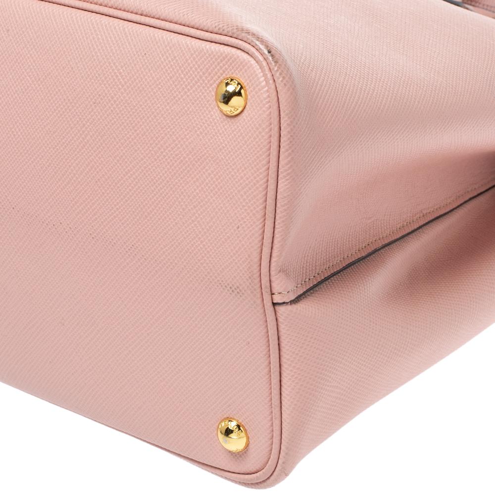 Prada Rosa Saffiano Cuir Leder Medium Double Handle Tote 2