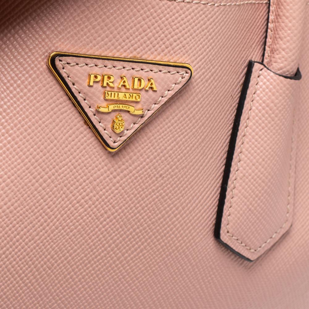 Prada Rosa Saffiano Cuir Leder Medium Double Handle Tote 3