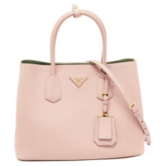 Prada Pink Saffiano Cuir Leather Medium Double Handle Tote