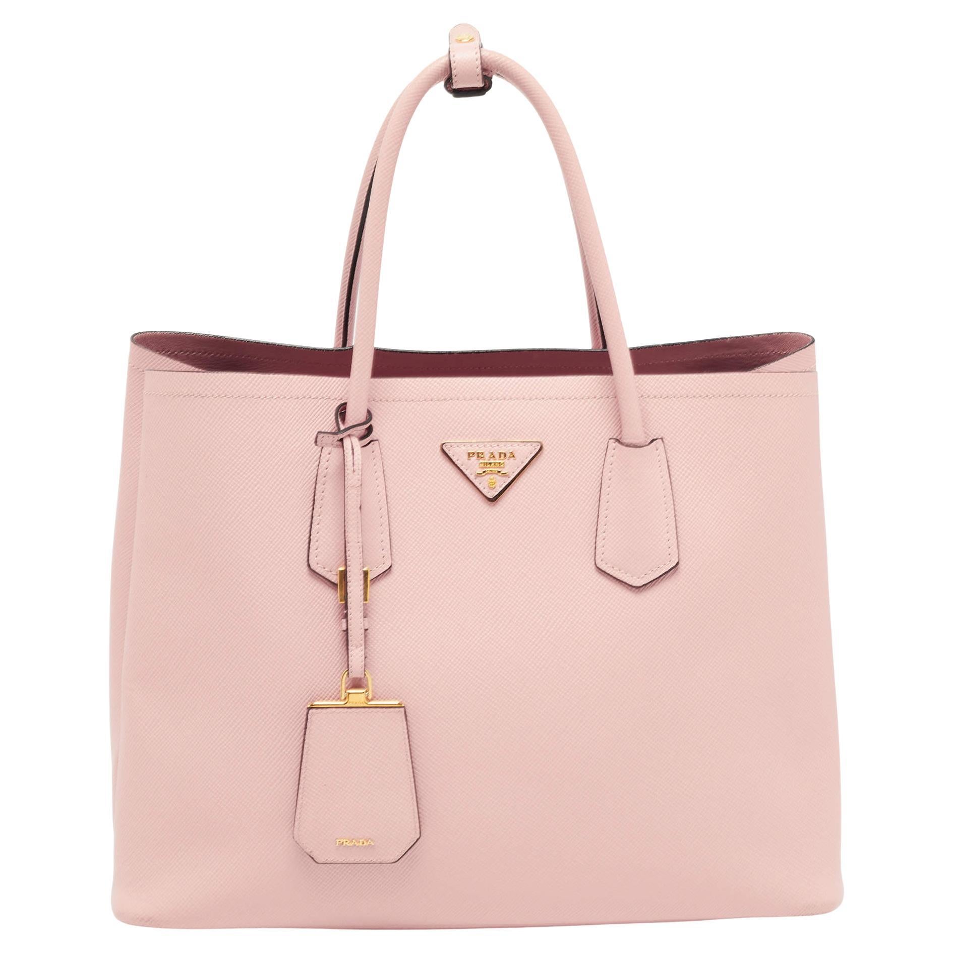 PRADA Tessuto Nylon Saffiano Double Pocket Shoulder Bag Pink