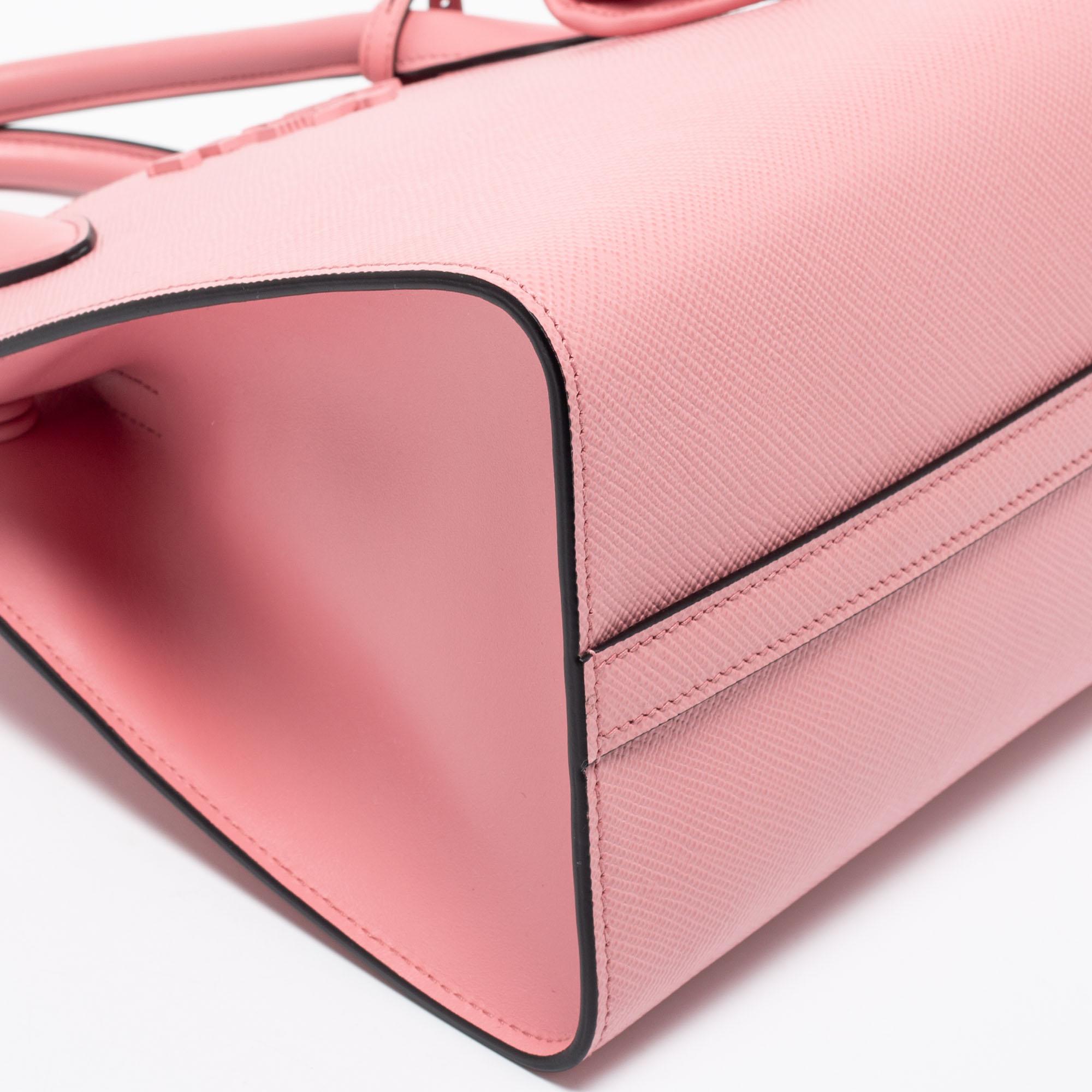 Prada Pink Saffiano Cuir Leather Small Monochrome Tote 5