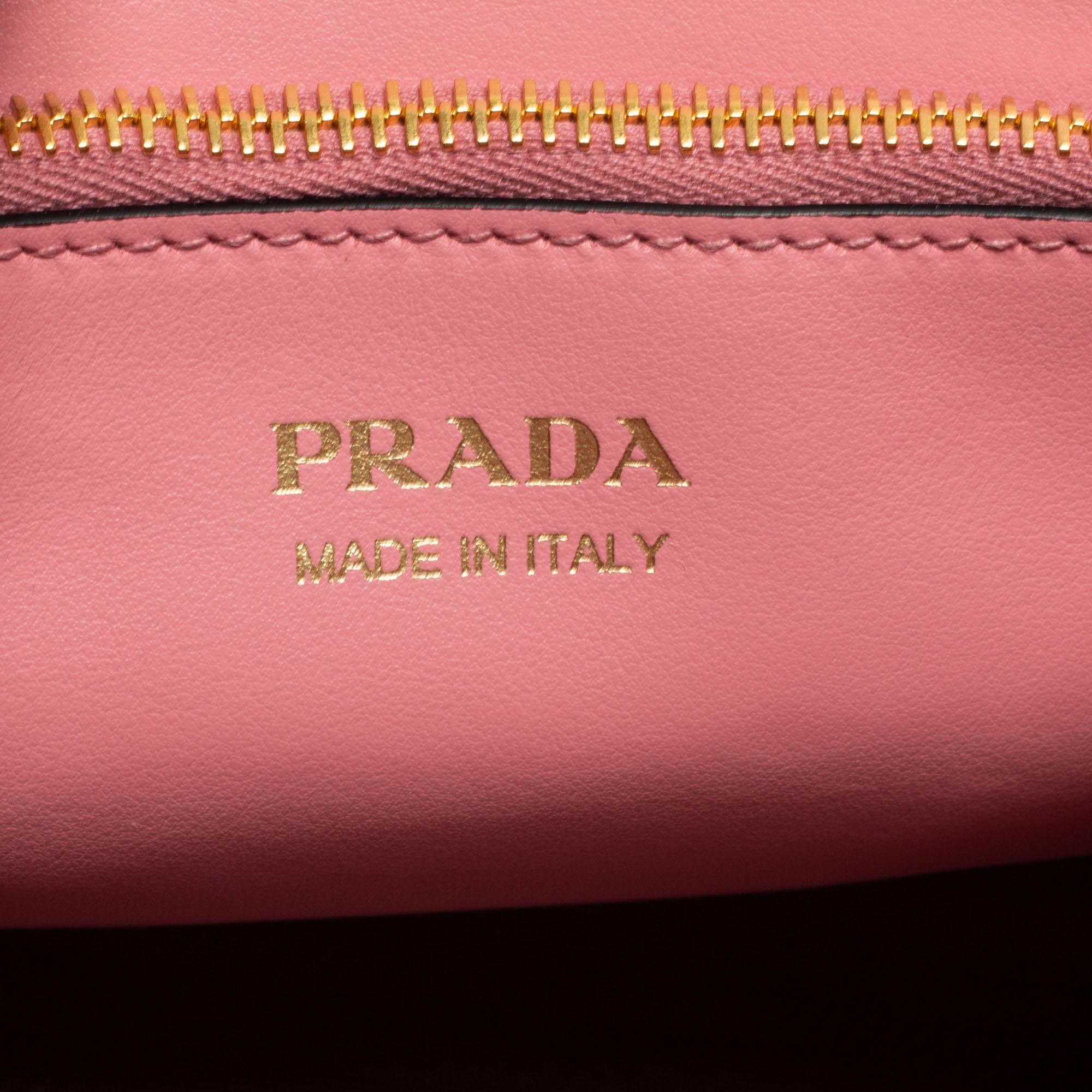 Women's Prada Pink Saffiano Cuir Leather Small Monochrome Tote