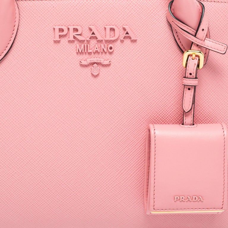 Prada Pink Saffiano Cuir Leather Small Monochrome Tote Prada
