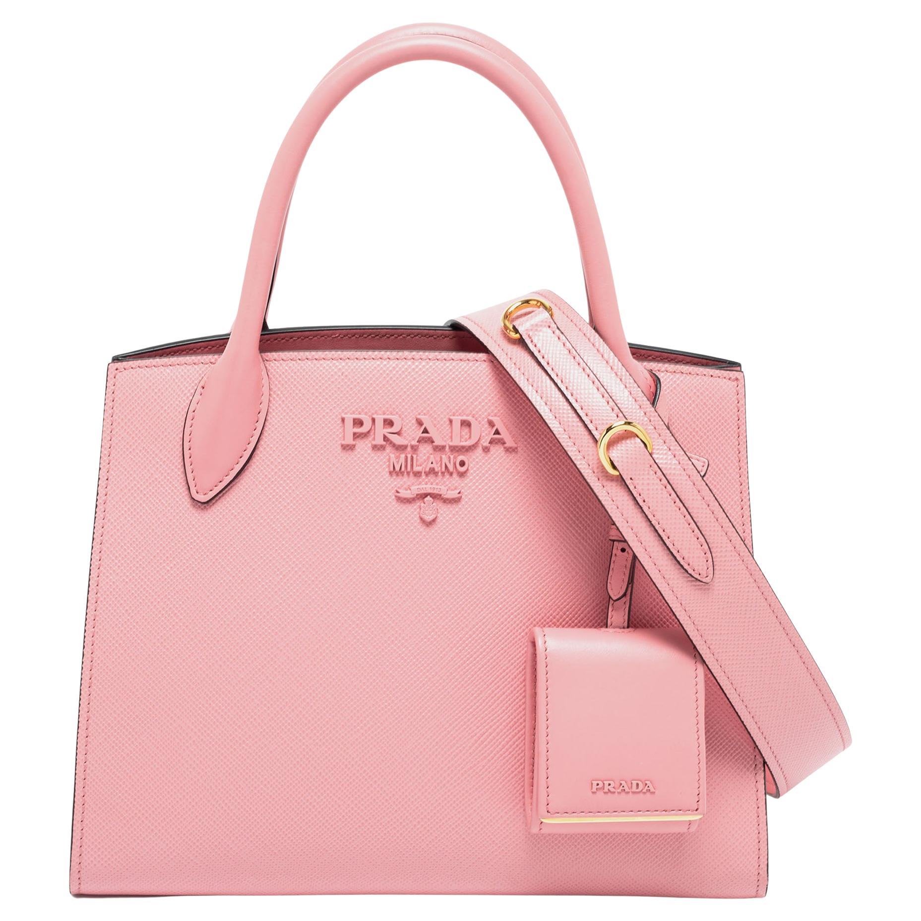 Prada Pink Saffiano Cuir Leather Small Monochrome Tote at 1stDibs