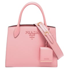 Prada Pink Saffiano Cuir Leather Small Monochrome Tote