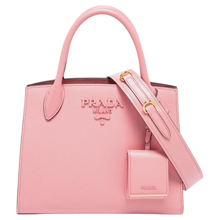 Prada Pink Saffiano Cuir Leather Small Monochrome Tote at 1stDibs