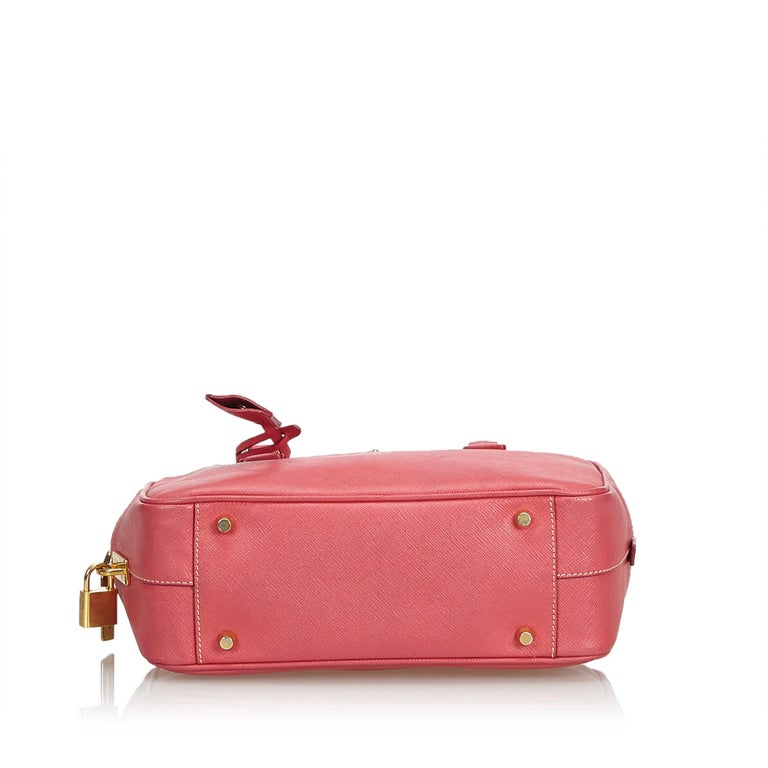 Prada Pink Saffiano Leather Bauletto Handbag at 1stdibs