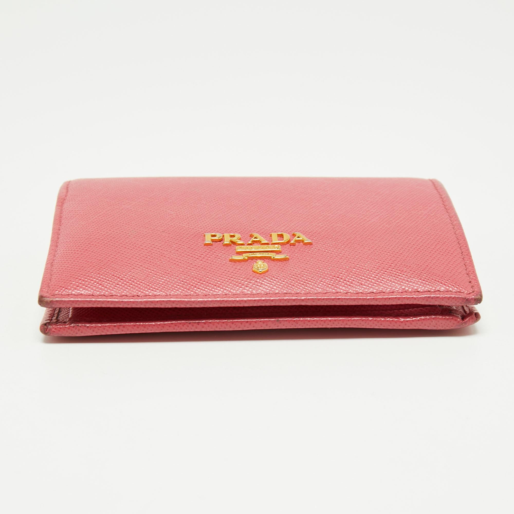Prada Pink Saffiano Leather Bifold Card Case 4