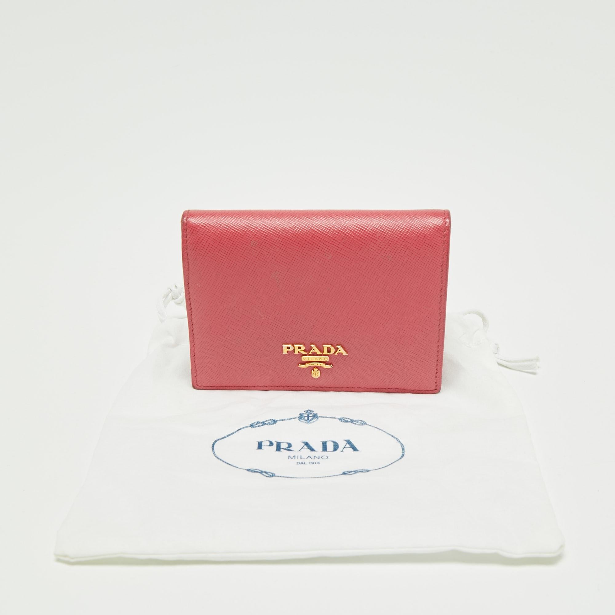 Prada Pink Saffiano Leather Bifold Card Case 5