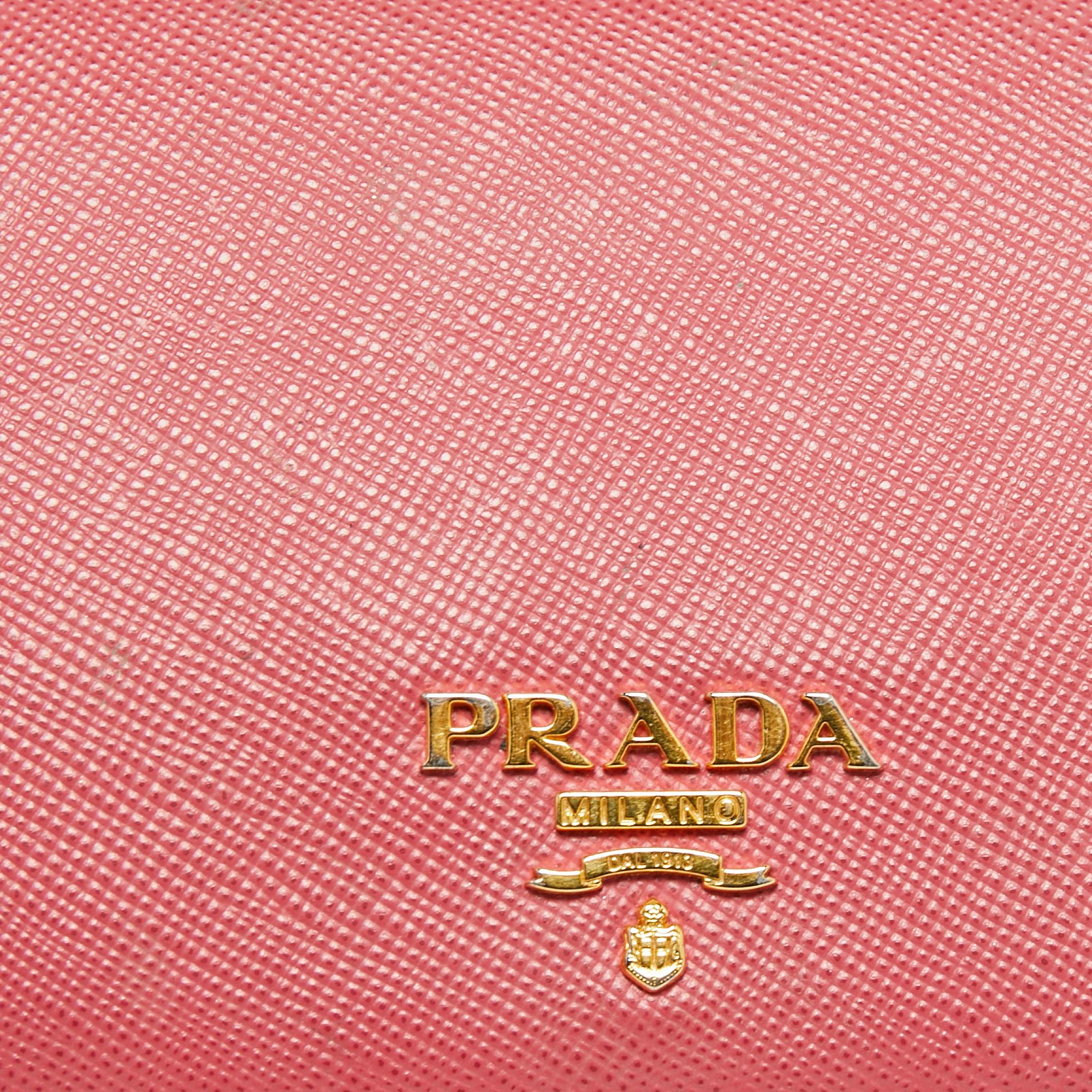 Prada Pink Saffiano Leather Bifold Card Case 1