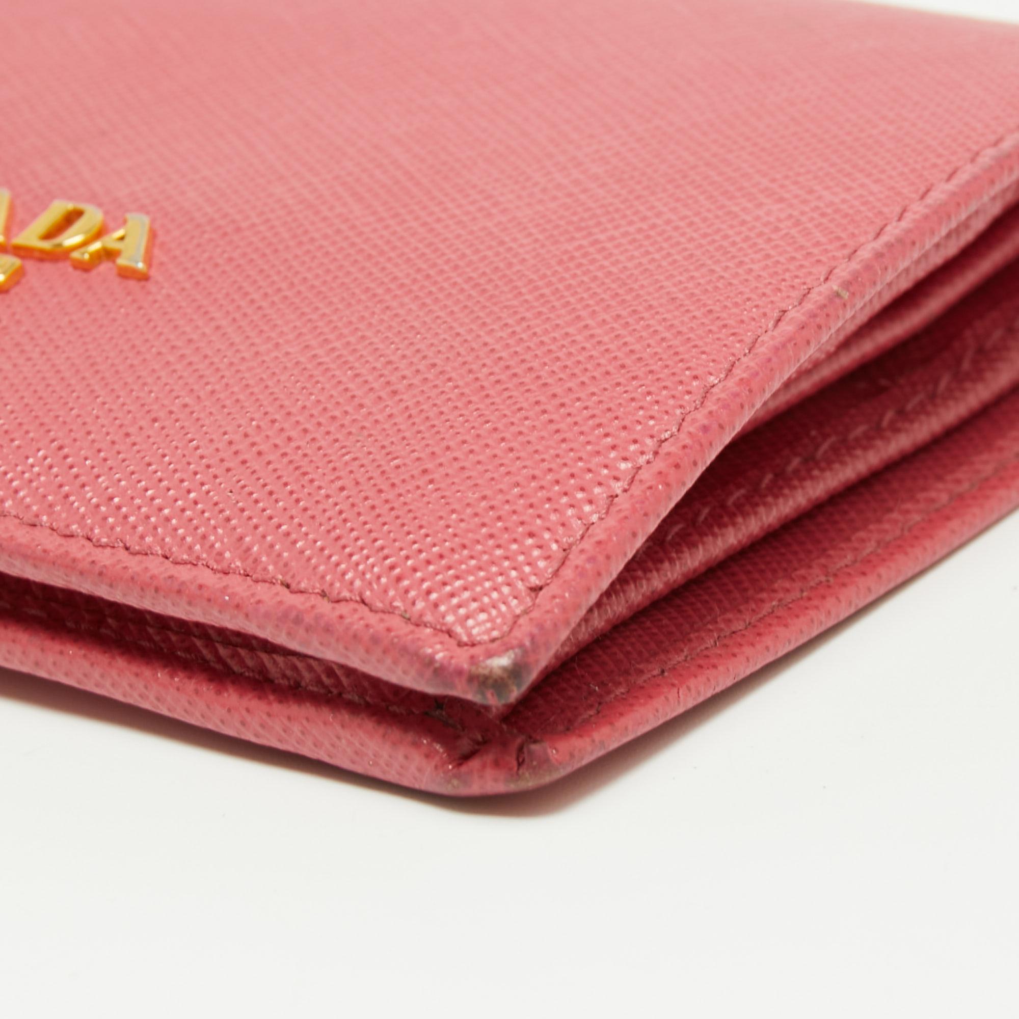 Prada Pink Saffiano Leather Bifold Card Case 2