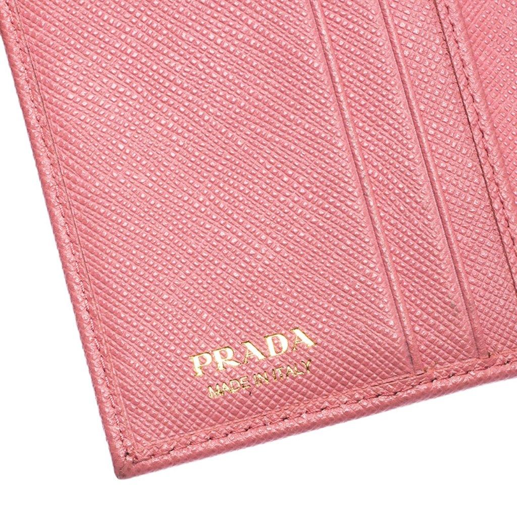 Prada Pink Saffiano Leather Bow Flap Trifold Wallet 3