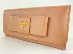 Prada Pink Saffiano Leather Bow Flap Wallet 22PRL1125