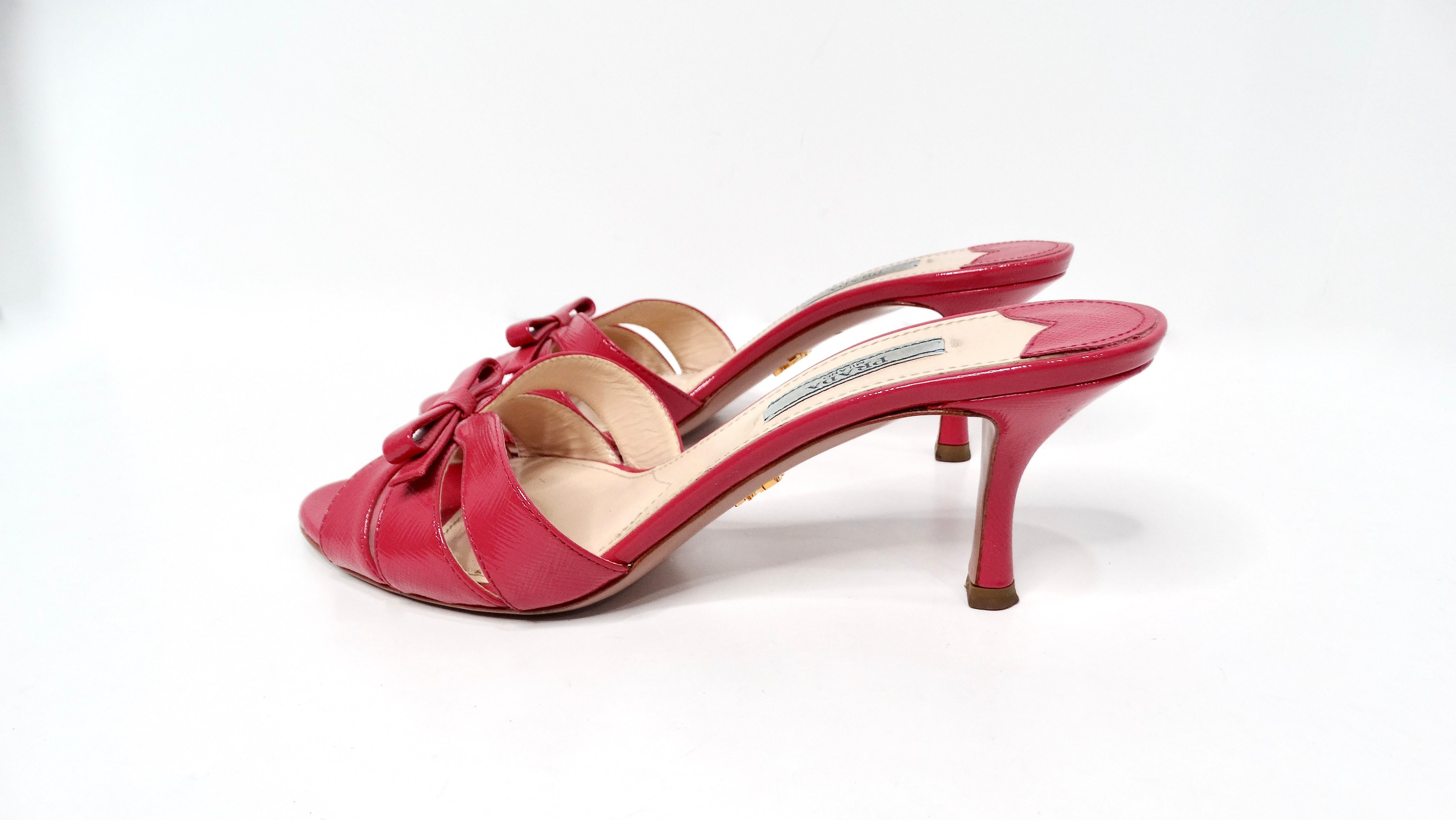 Prada Pink Saffiano Leather Bow Slide Sandals Damen im Angebot
