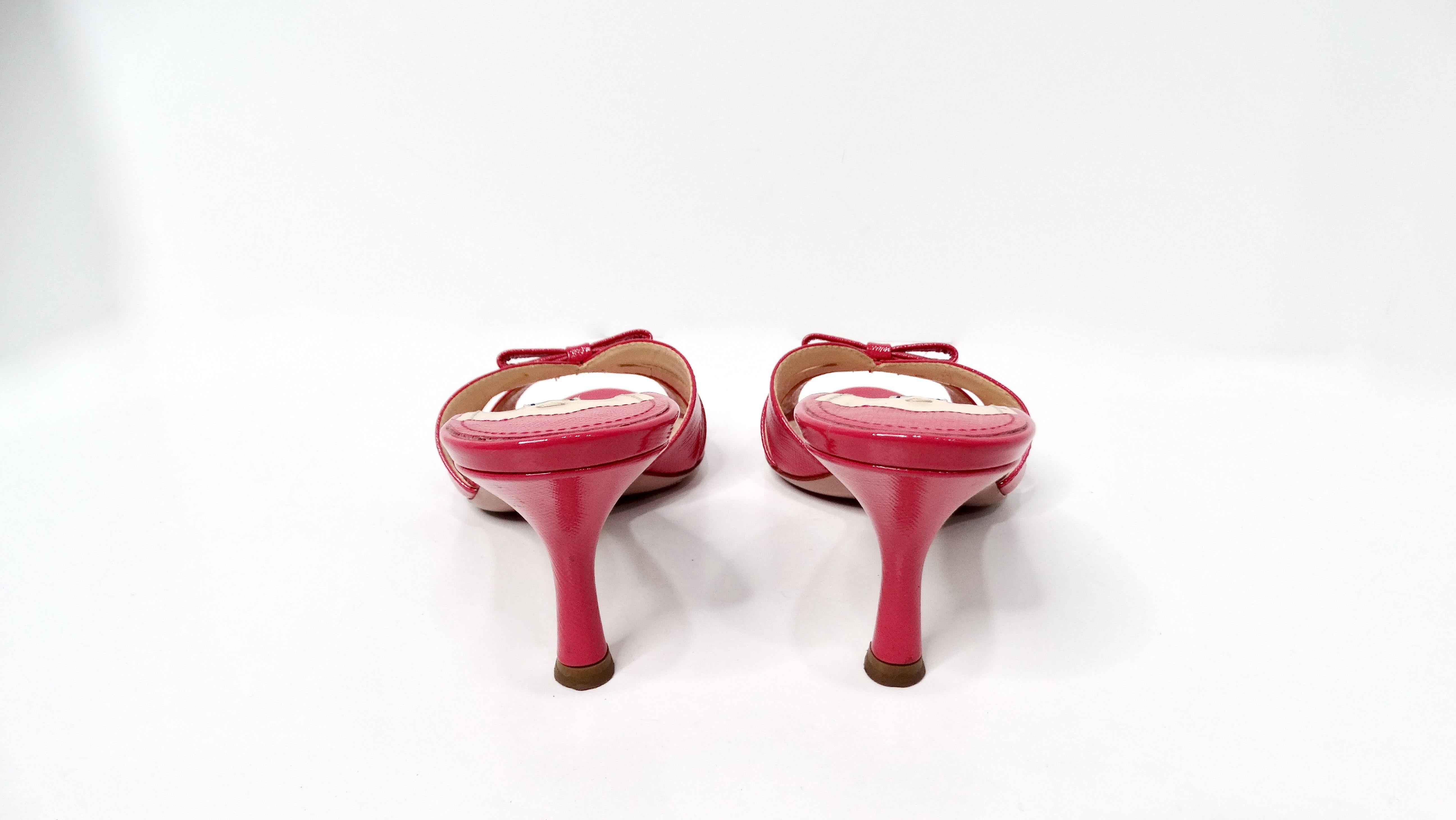 Prada Pink Saffiano Leather Bow Slide Sandals im Angebot 1