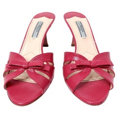 Prada Pink Saffiano Leather Bow Slide Sandals