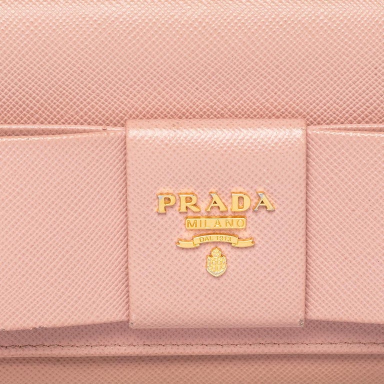 Prada Pink Saffiano Lux Leather Bow Wallet on Chain Clutch Bag - Yoogi's  Closet