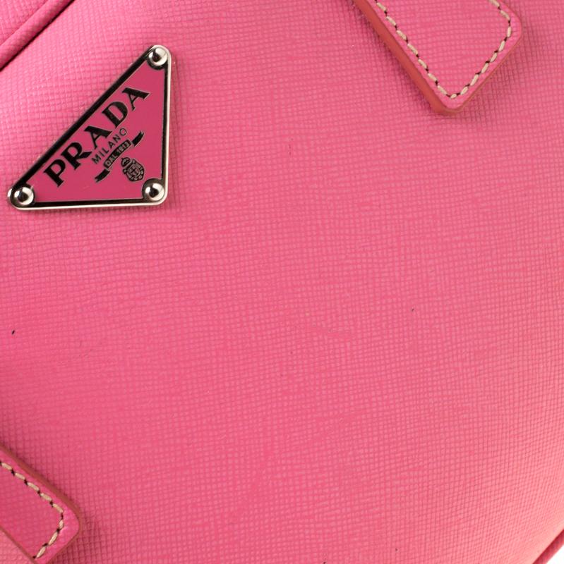 Prada Pink Saffiano Leather Bowler Bag In Good Condition In Dubai, Al Qouz 2